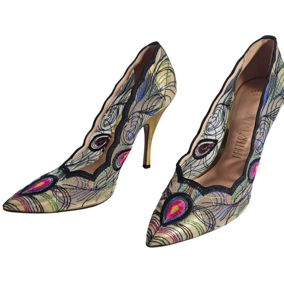 Palter DeLiso Women’s Heels Peacock Feather Embroidery 37.5 Art to Wear Maximali - Picture 1 of 13